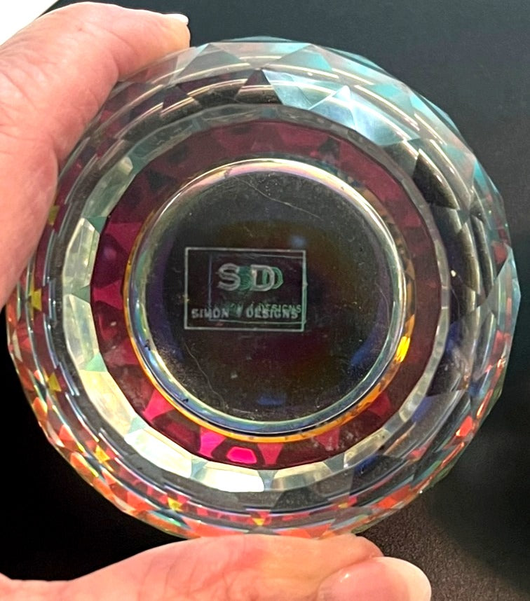 Faceted Crystal Round Tealight Candle Holders With Iridescent Finish By Simon Design Set Of 2