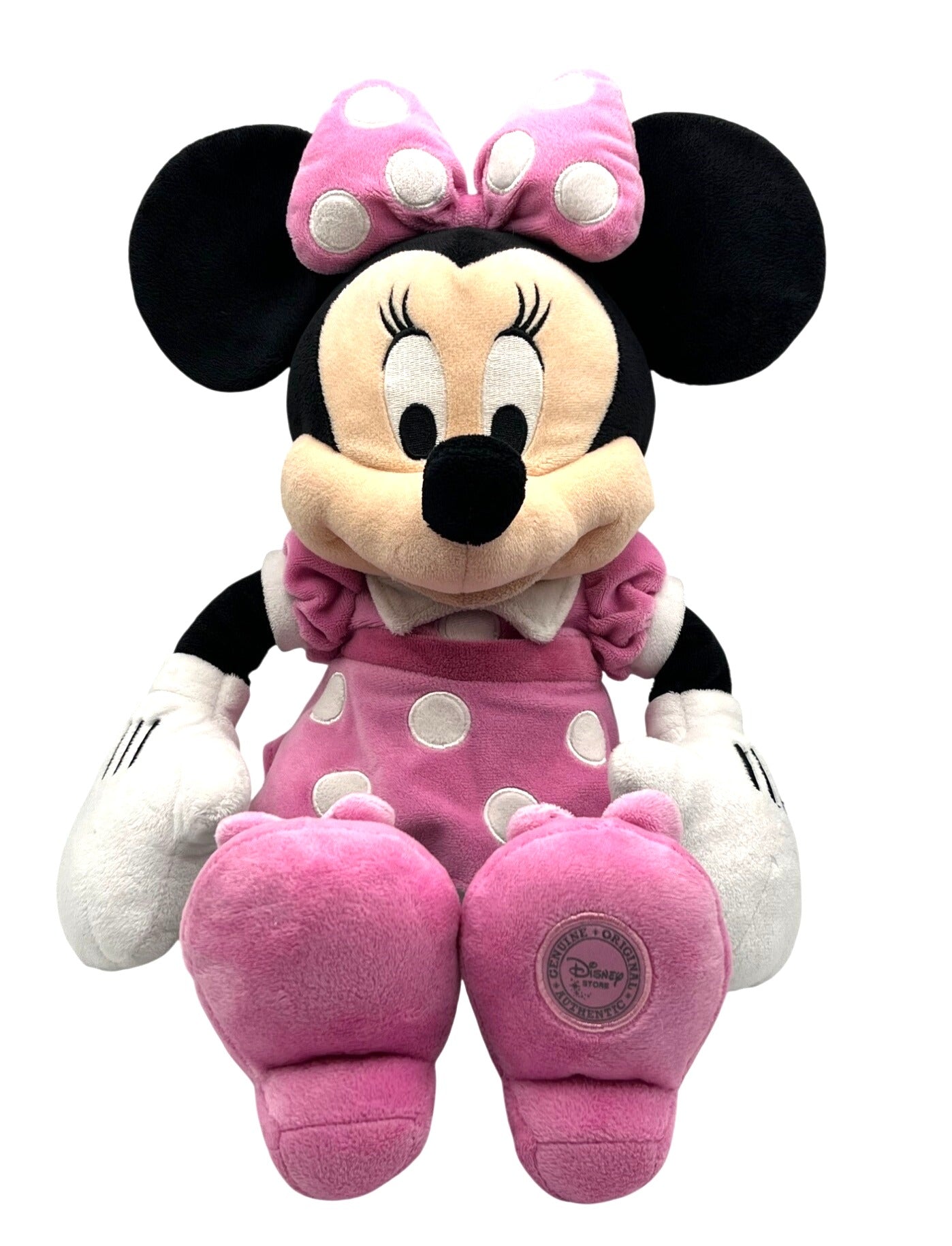 Disney Store Minnie Mouse Plush Toy Pink Polka Dot Dress 16" Stuffed Animal Collectible