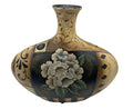 Hand Painted Floral Pottery Vase With Gold & Black Accents