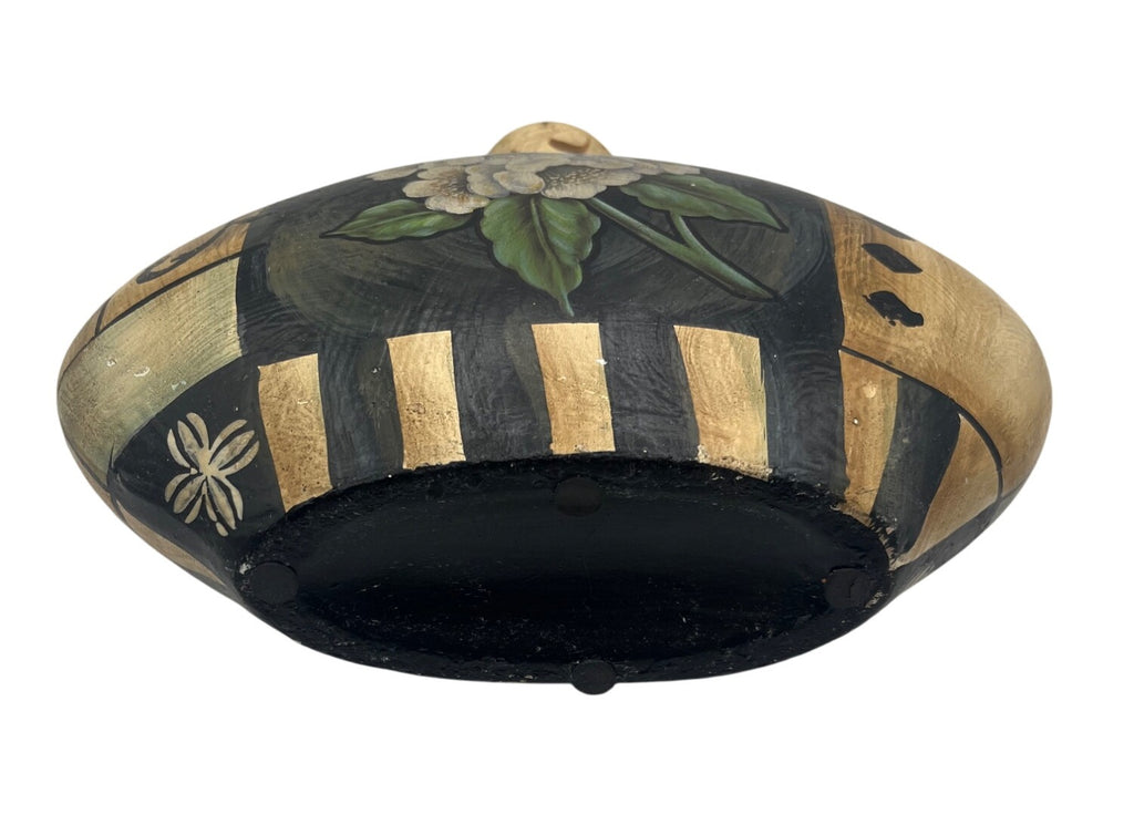 Hand Painted Floral Pottery Vase With Gold & Black Accents