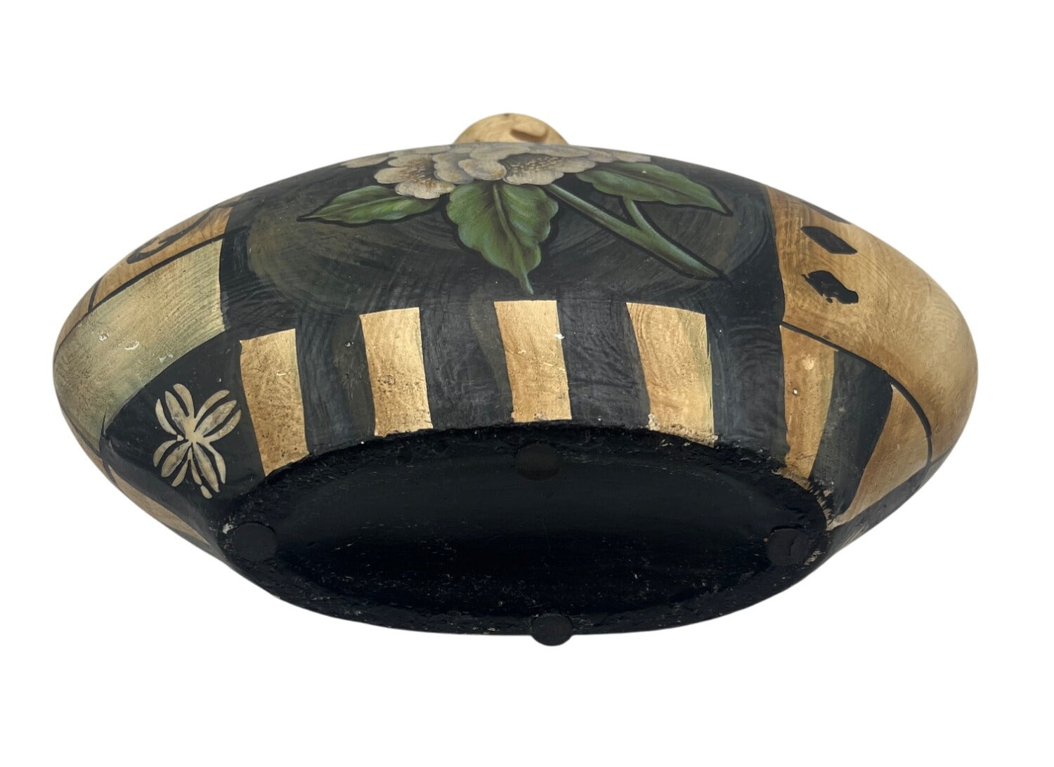 Hand Painted Floral Pottery Vase With Gold & Black Accents