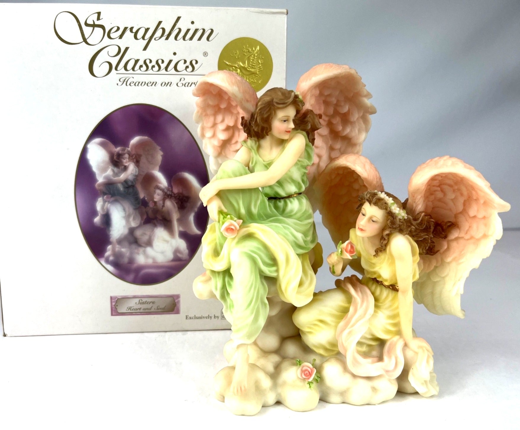 Seraphim Classics Sisters Heart & Soul Figurine By Roman Inc 1999 Angel Sculpture 7" x 7"