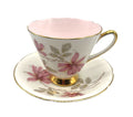 Vintage Old Royal Bone China Est 1846 Tea Cup & Saucer Pink Interior and Floral Gold Trim Made in England