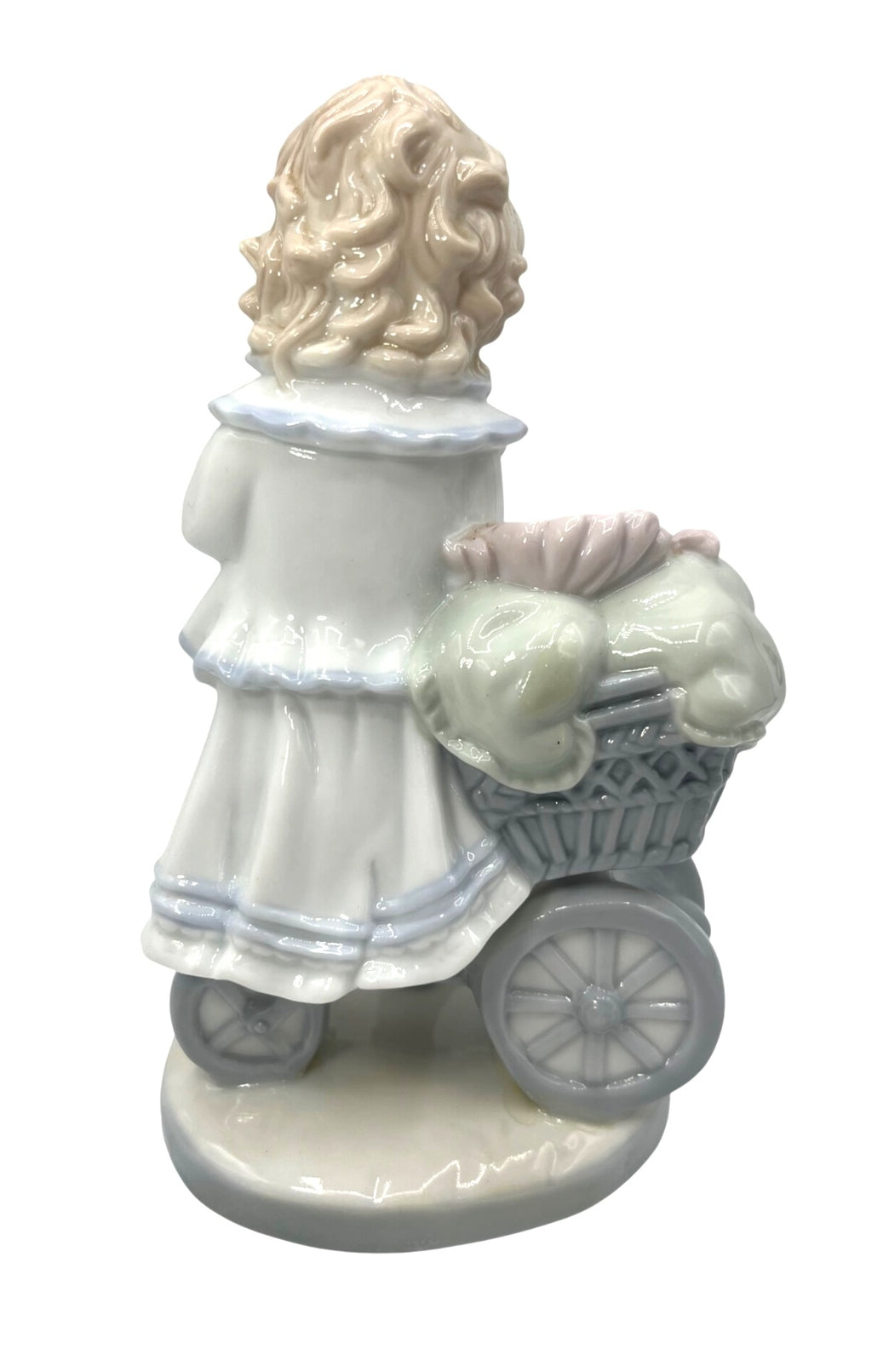 Vintage Dolfi Hand-Painted Porcelain Figurine Of Girl Holding Kitten With Baby Carriage Made in Italy 7.5" tall