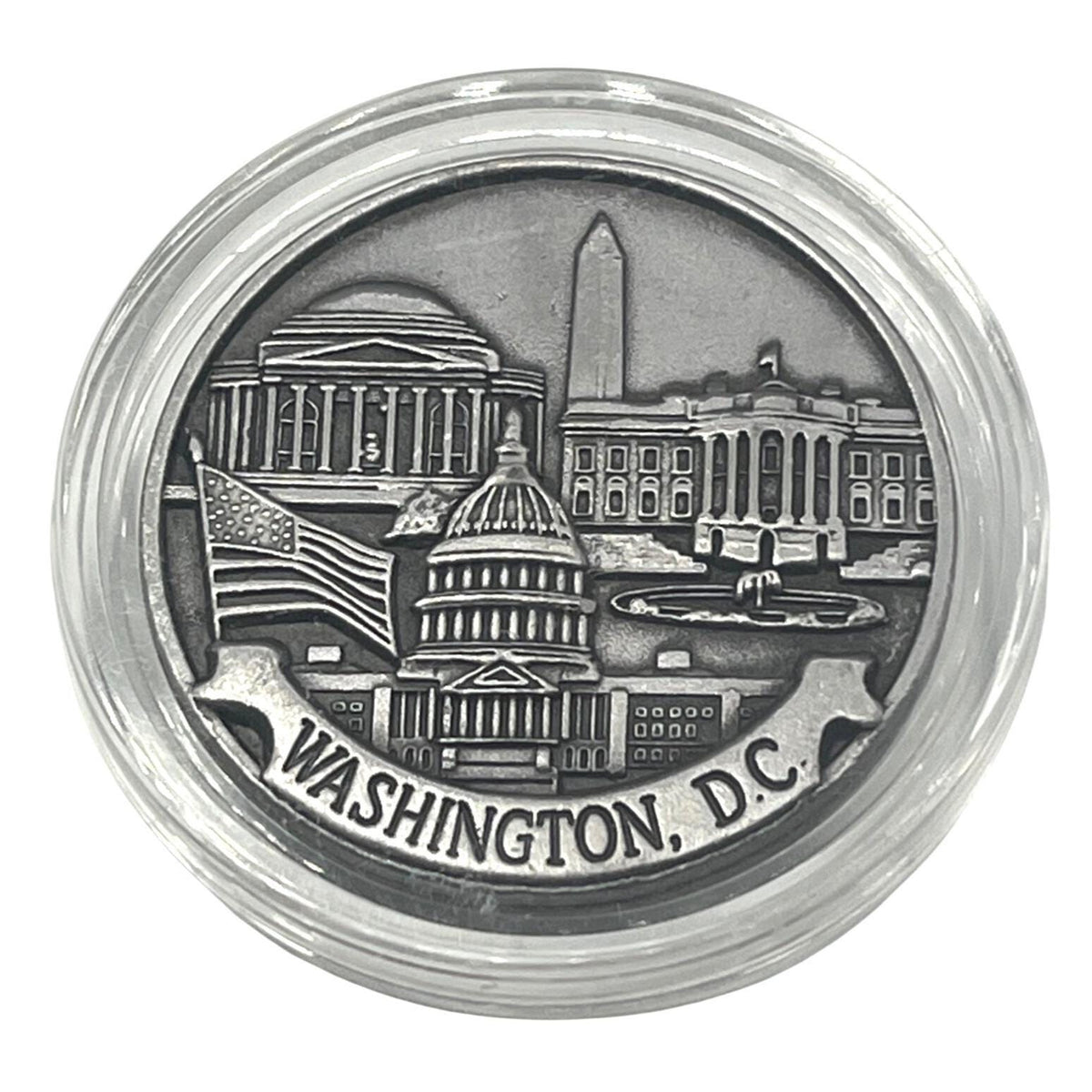 Washington D.C. Commemorative Coin With Landmarks In Clear Protective Case 1.75"