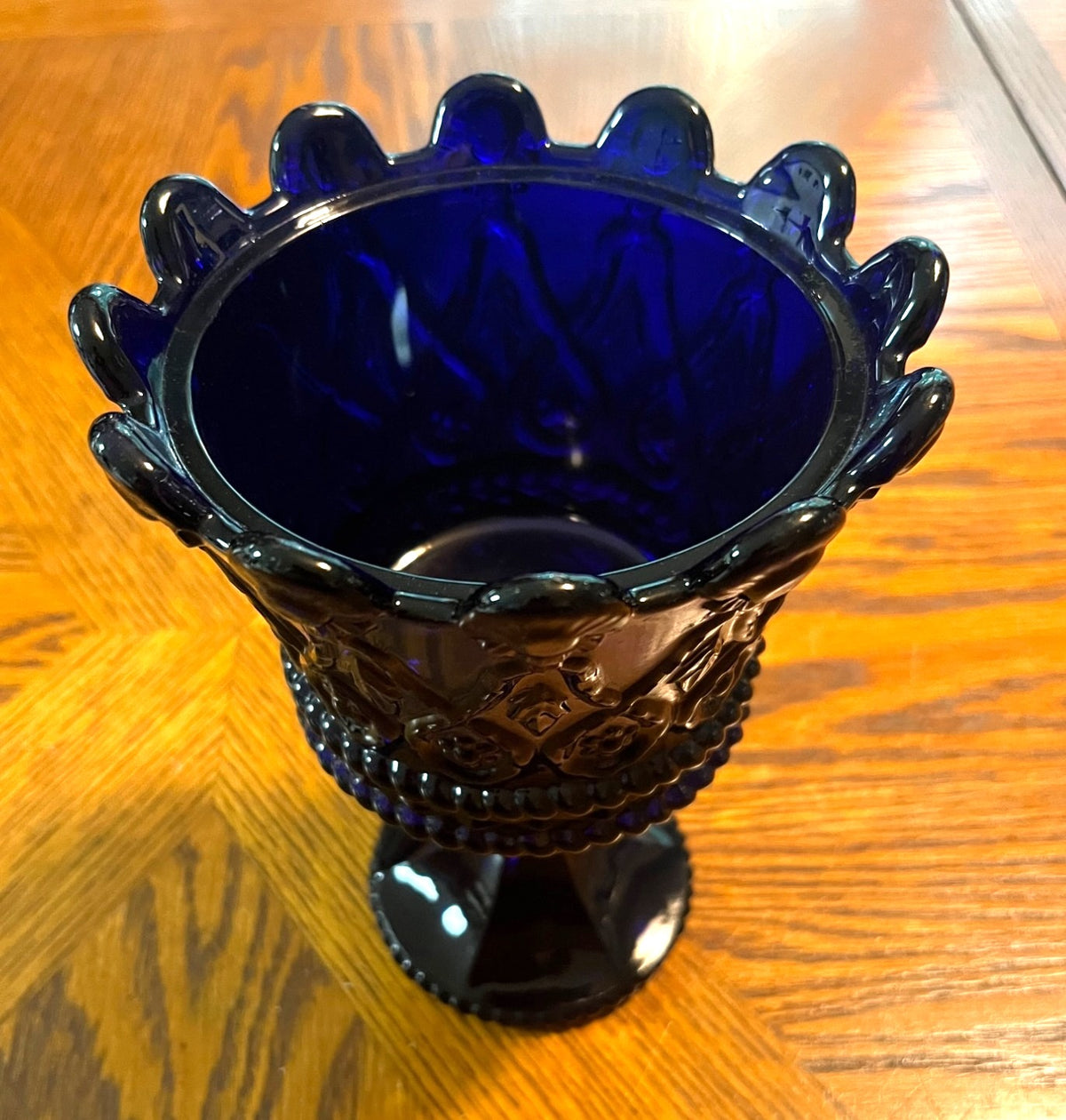 Fostoria Royal Hapsburg Crown Cobalt Blue Large Chalice Candy Dish