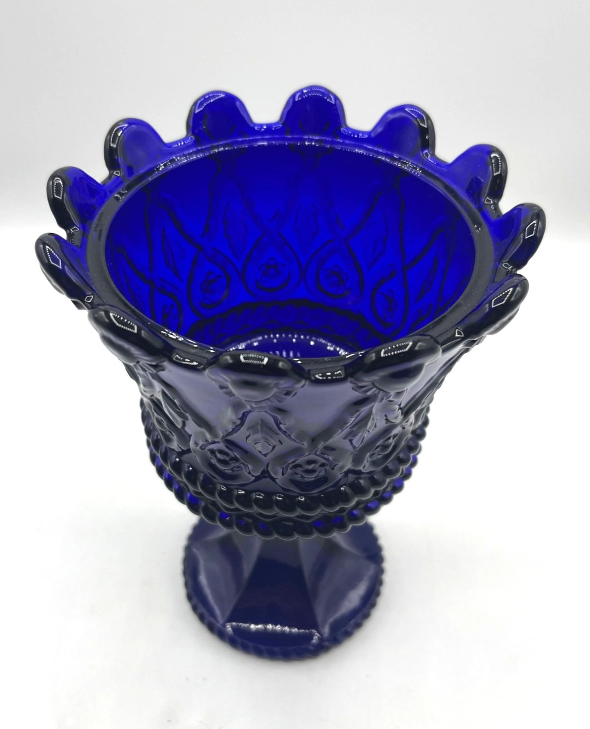 Fostoria Royal Hapsburg Crown Cobalt Blue Large Chalice Candy Dish