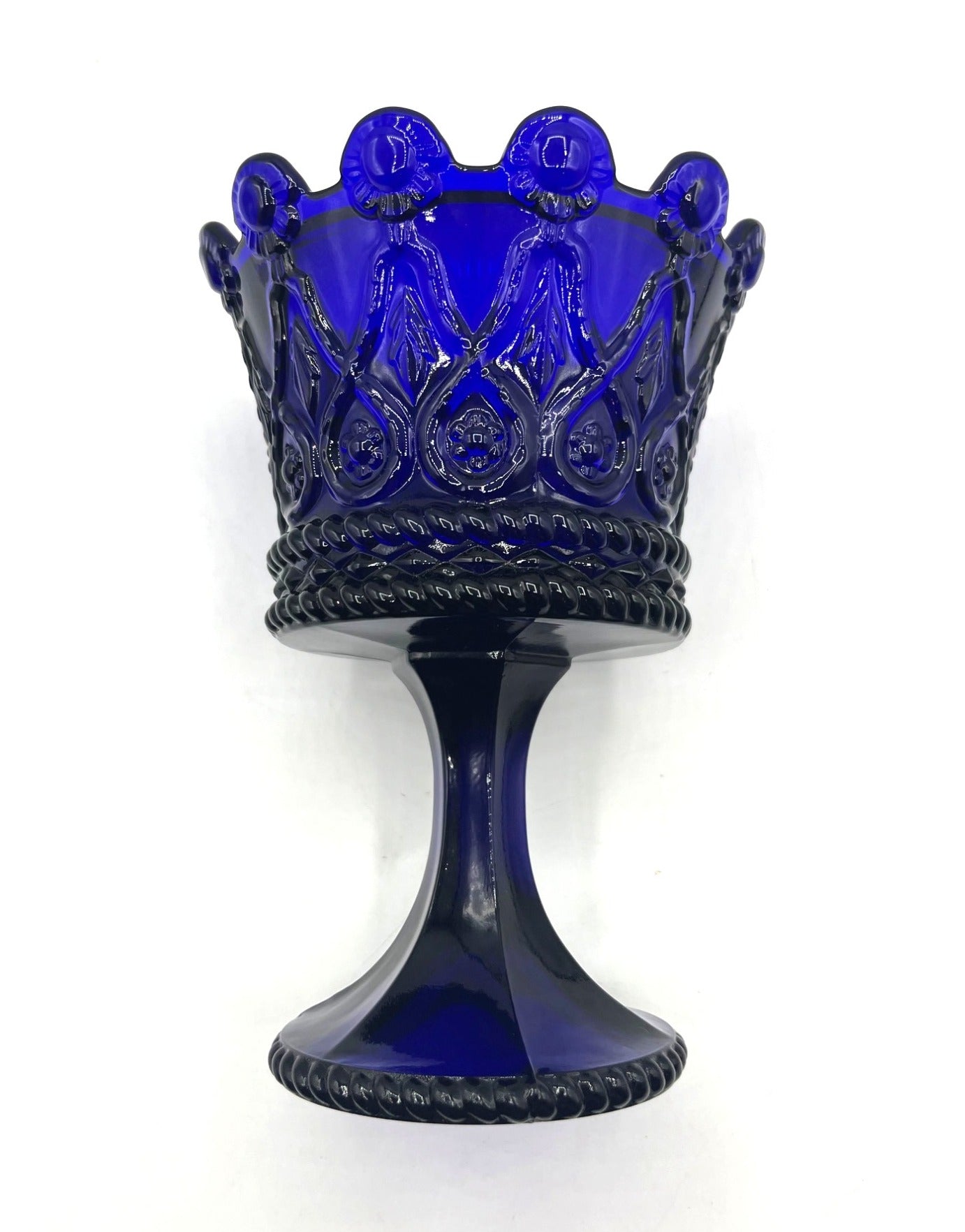 Fostoria Royal Hapsburg Crown Cobalt Blue Large Chalice Candy Dish