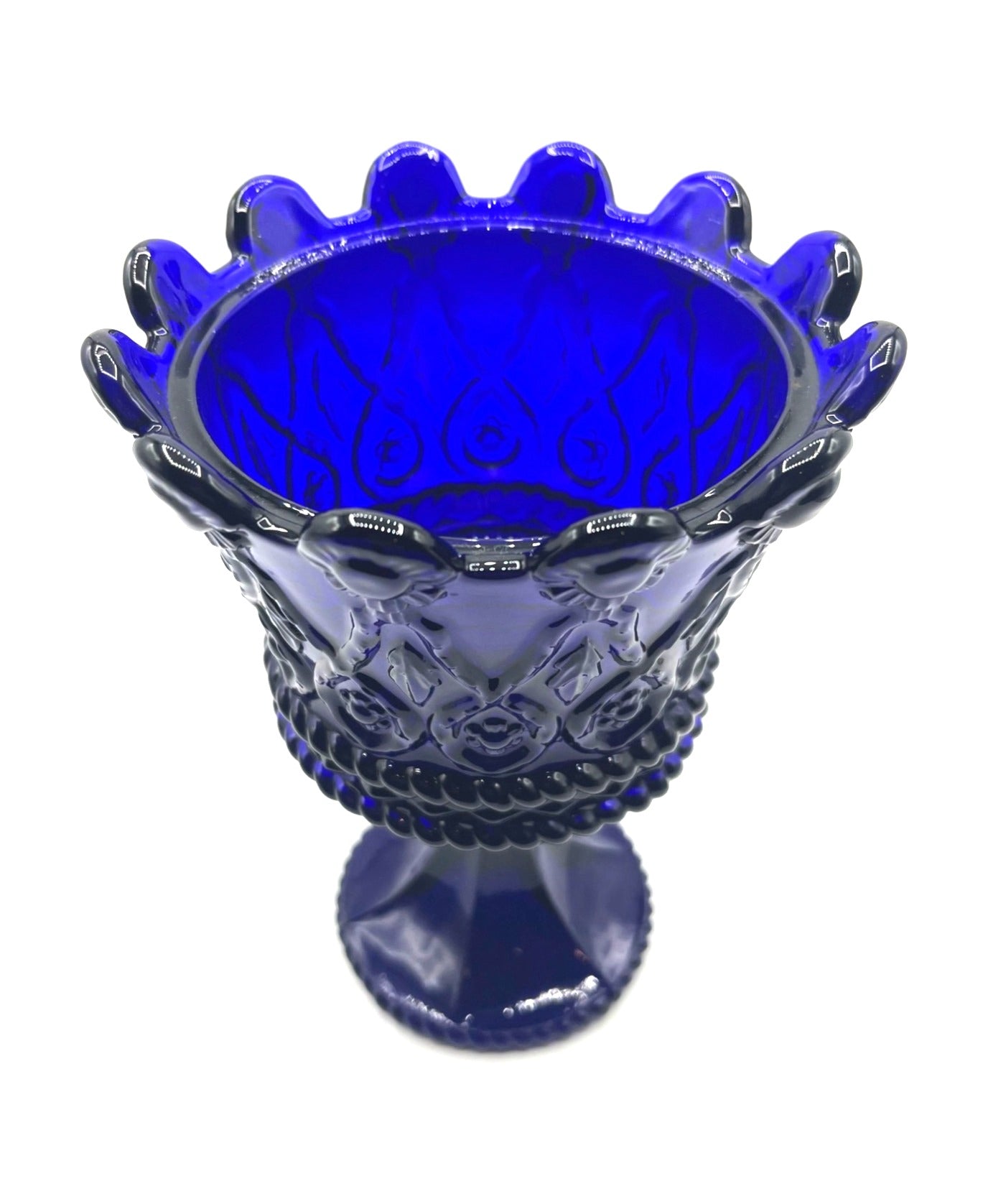 Fostoria Royal Hapsburg Crown Cobalt Blue Large Chalice Candy Dish