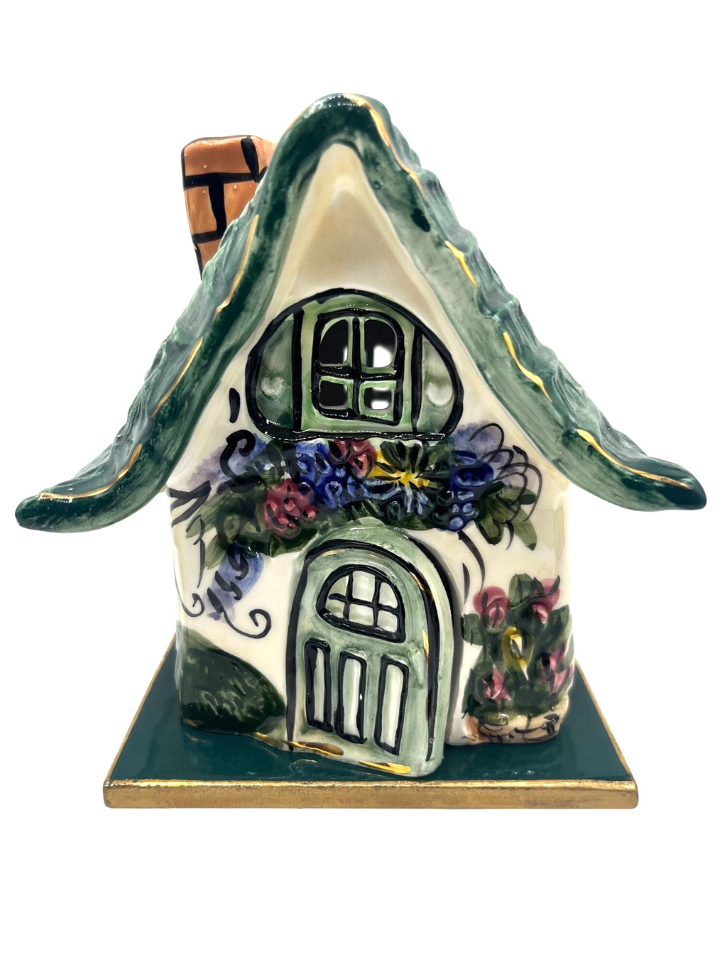 Blue Sky Hand-Painted Ceramic Window Box Flower Cottage Tealight Holder By Heather Goldminc
