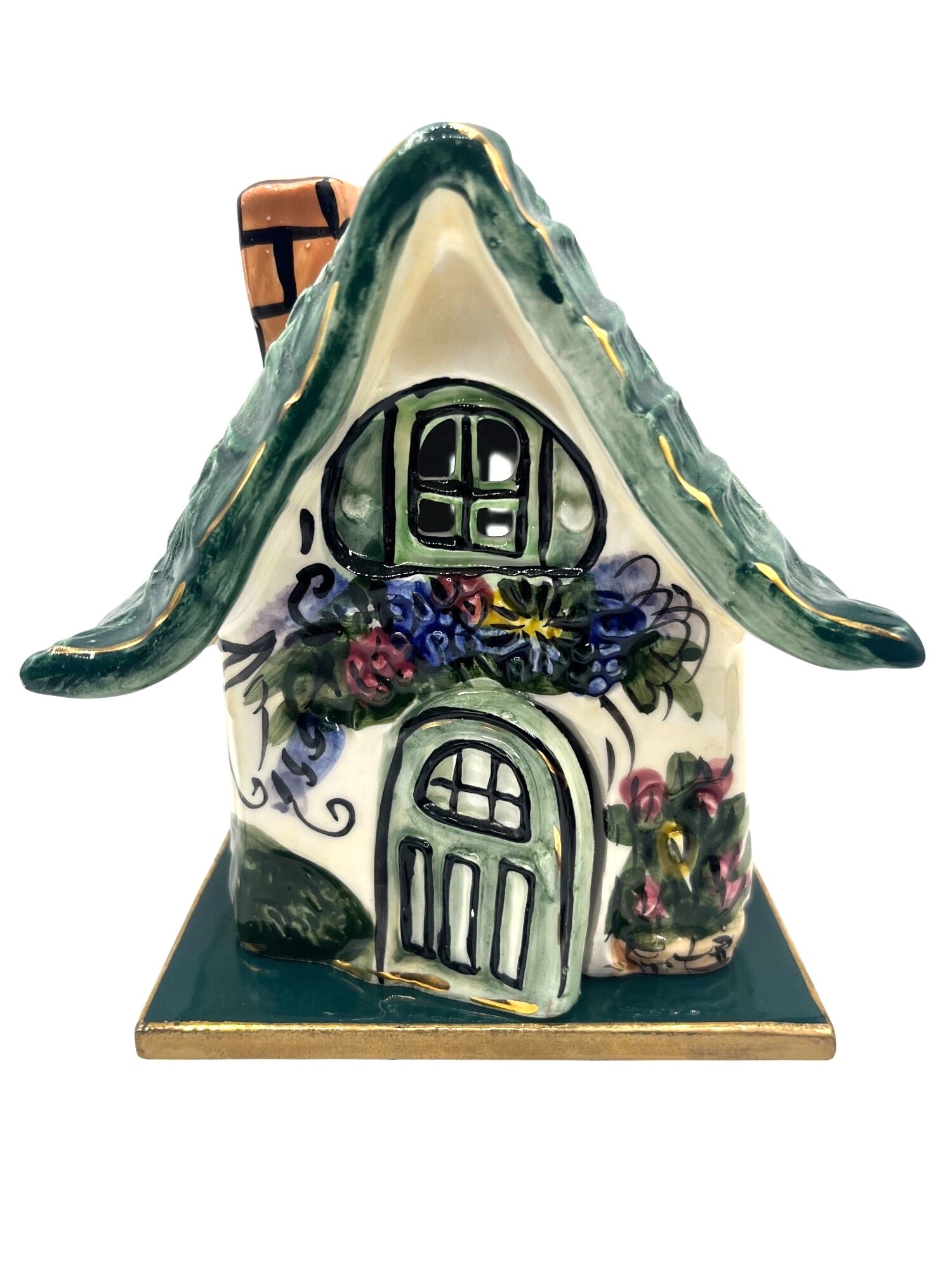 Blue Sky Hand-Painted Ceramic Window Box Flower Cottage Tealight Holder By Heather Goldminc