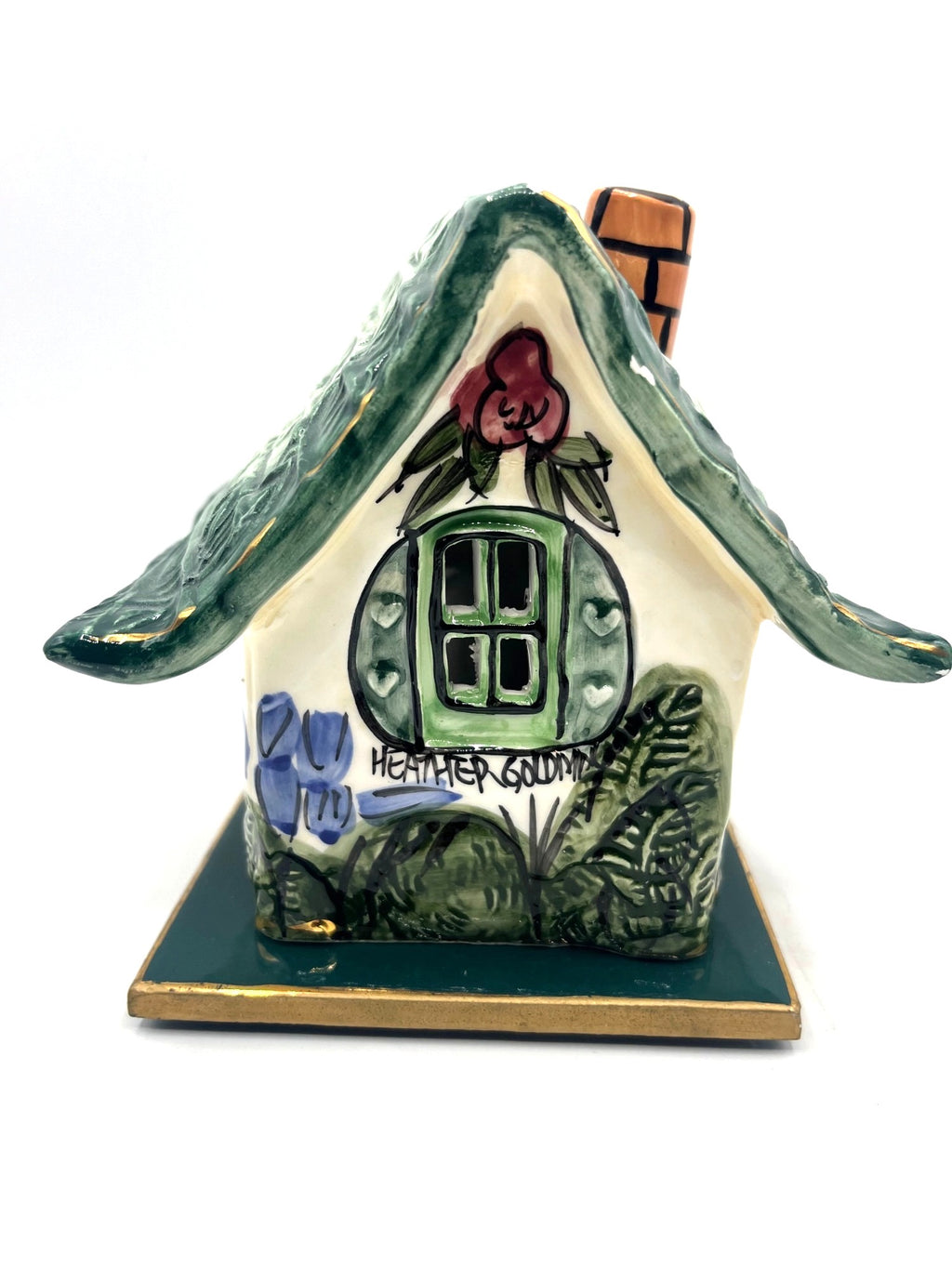 Blue Sky Hand-Painted Ceramic Window Box Flower Cottage Tealight Holder By Heather Goldminc