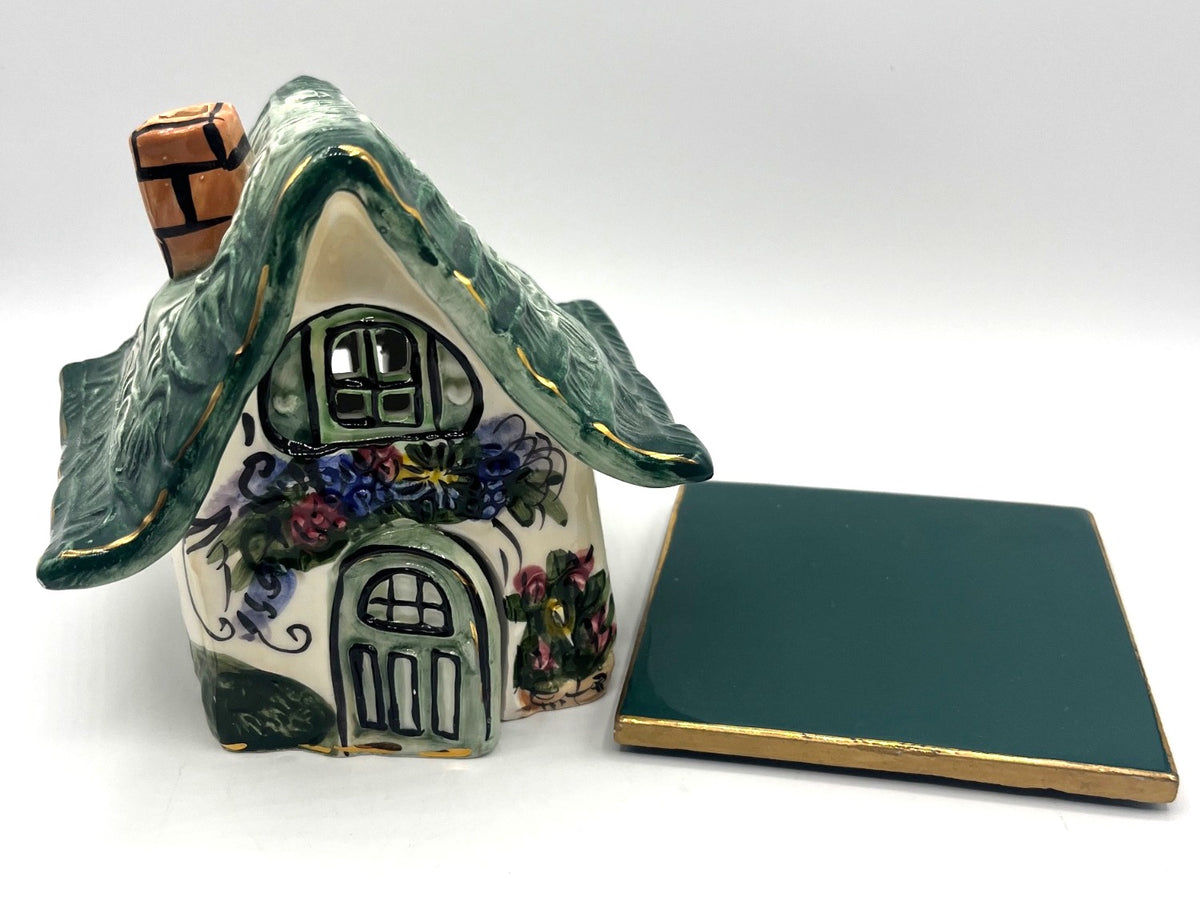Blue Sky Hand-Painted Ceramic Window Box Flower Cottage Tealight Holder By Heather Goldminc