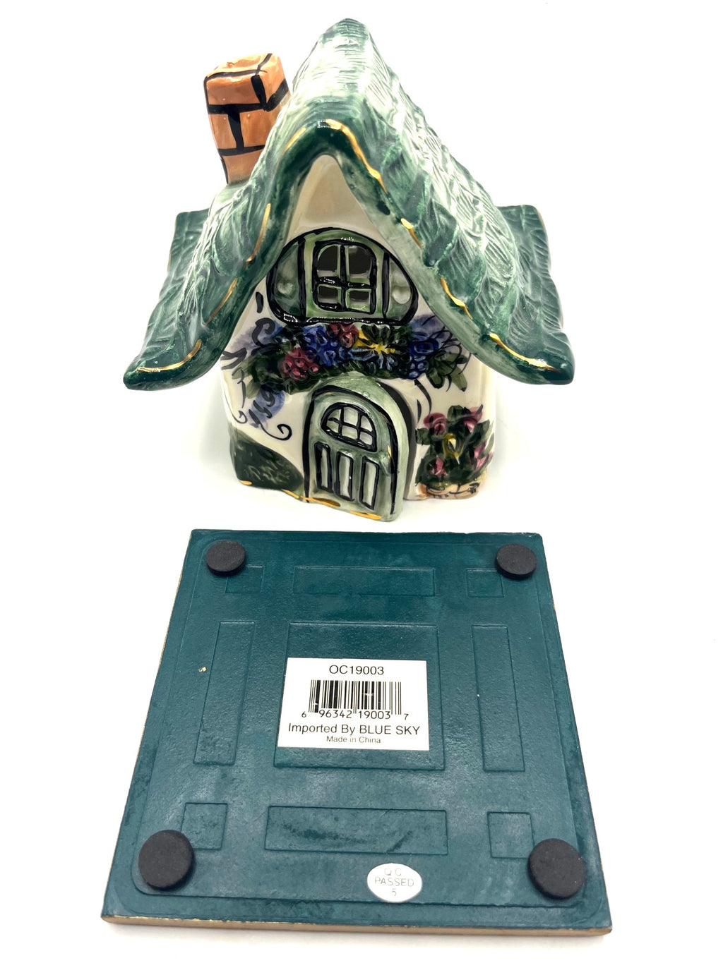 Blue Sky Hand-Painted Ceramic Window Box Flower Cottage Tealight Holder By Heather Goldminc