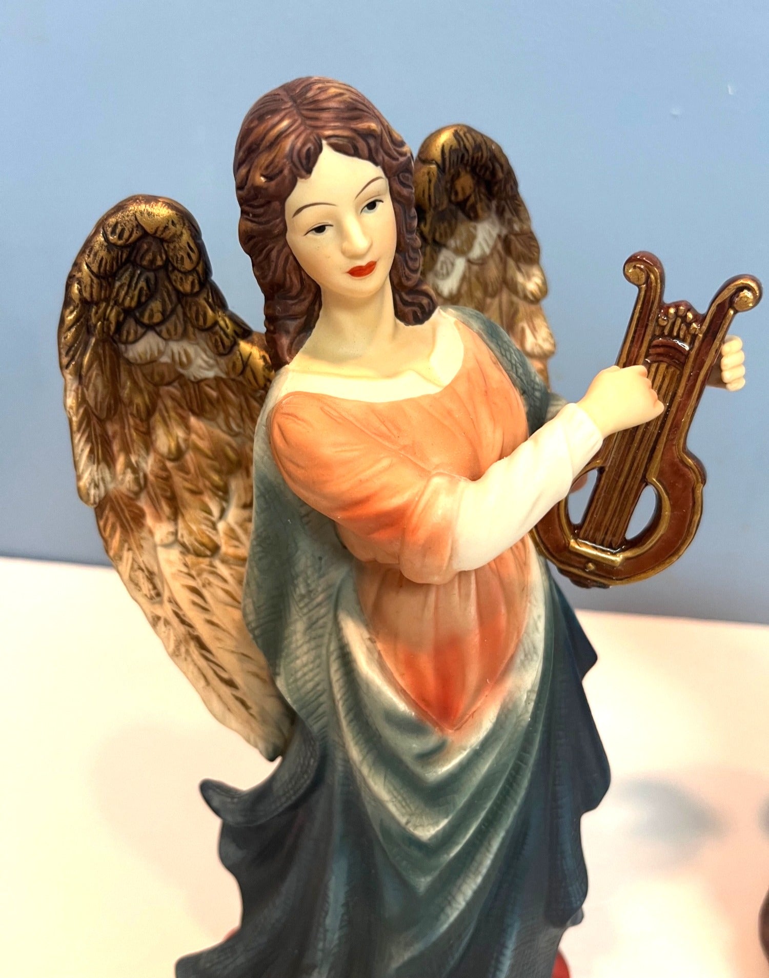 Grandeur Noel Porcelain Angel Set of 2 With Box Hand Painted Figurines 11 & 8" tall