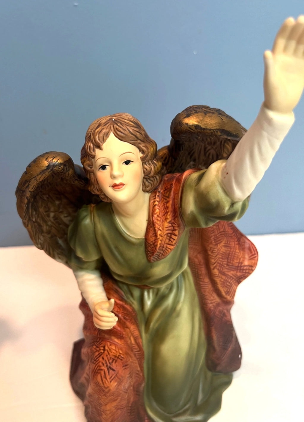 Grandeur Noel Porcelain Angel Set of 2 With Box Hand Painted Figurines 11 & 8" tall