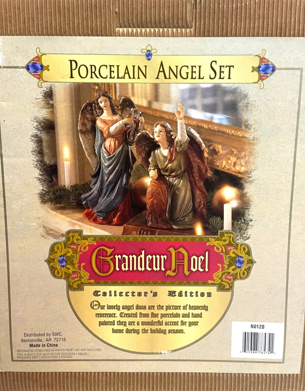 Grandeur Noel Porcelain Angel Set of 2 With Box Hand Painted Figurines 11 & 8" tall