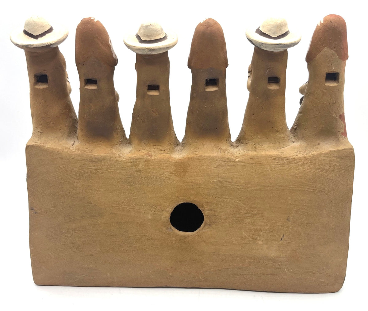 Peruvian Folk Art Clay Whistle an Inca Village Band Pottery Piece 10" long x 8.5" high