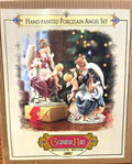 Grandeur Noel Hand-Painted Porcelain Angel Figurine Set With Cherub Accents Elegant Details Vintage 2002