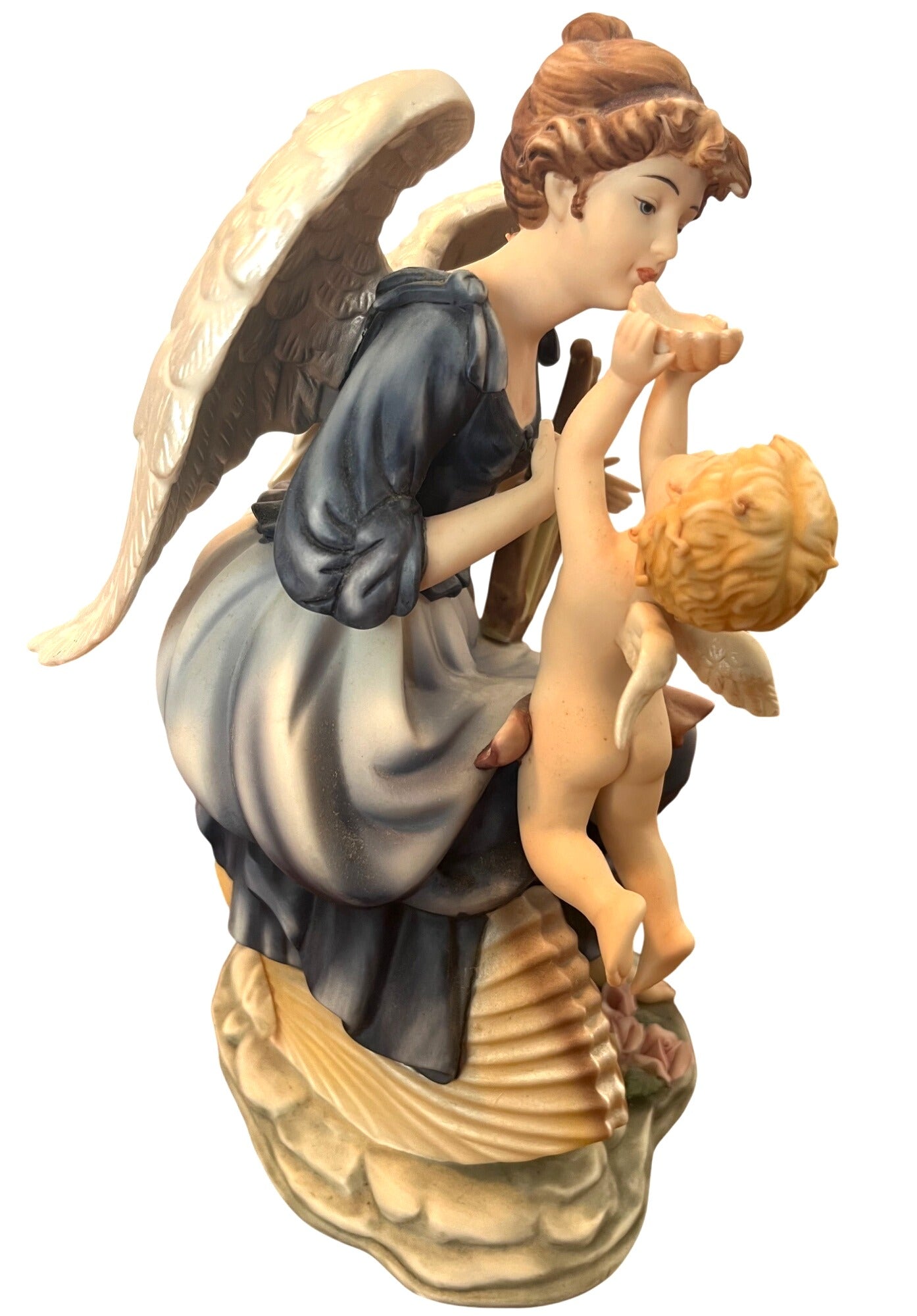 Grandeur Noel Hand-Painted Porcelain Angel Figurine Set With Cherub Accents Elegant Details Vintage 2002