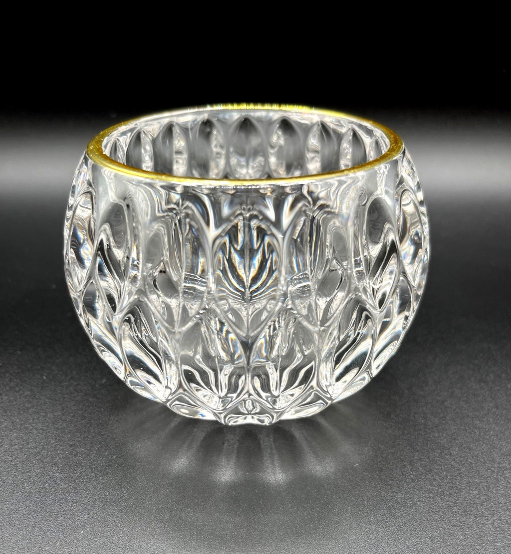 Crystal Clear Glass Votive/Tealight Candle Holder With Gold Rim – Elegant Teardrop Design 3 x 4"
