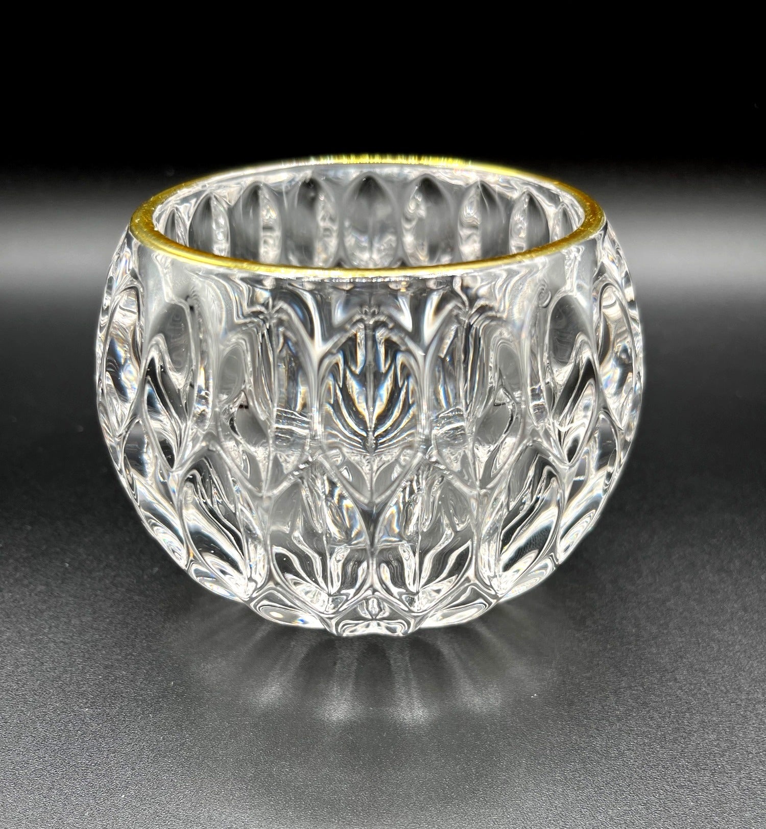 Crystal Clear Glass Votive/Tealight Candle Holder With Gold Rim – Elegant Teardrop Design 3 x 4"