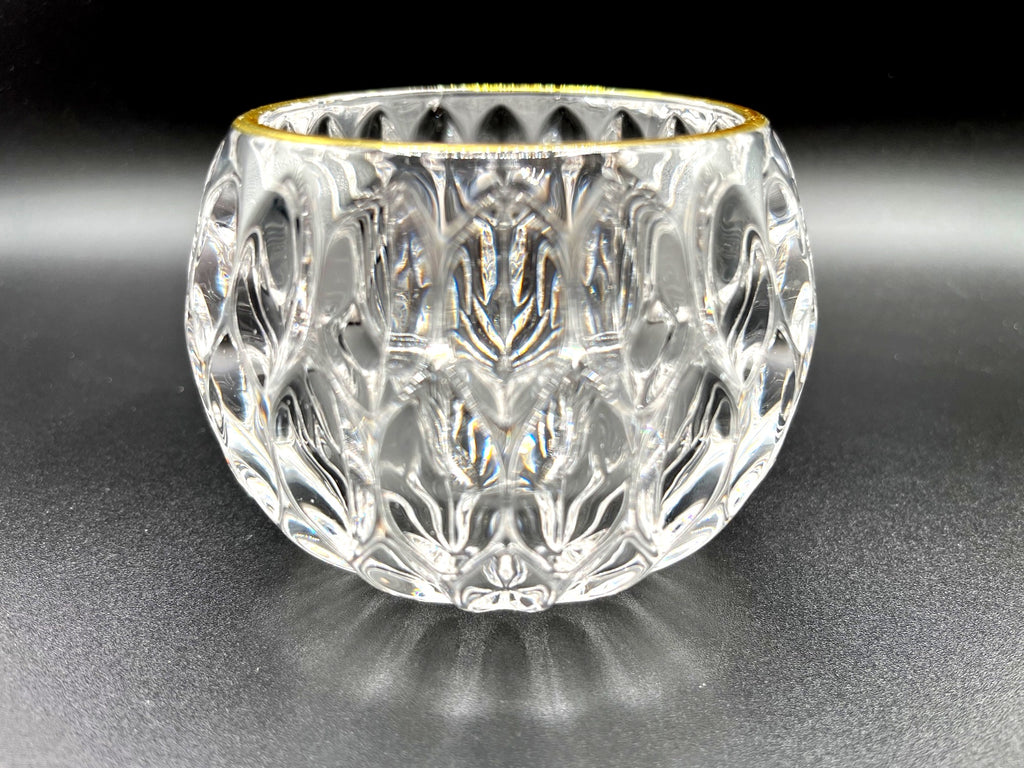 Crystal Clear Glass Votive/Tealight Candle Holder With Gold Rim – Elegant Teardrop Design 3 x 4"