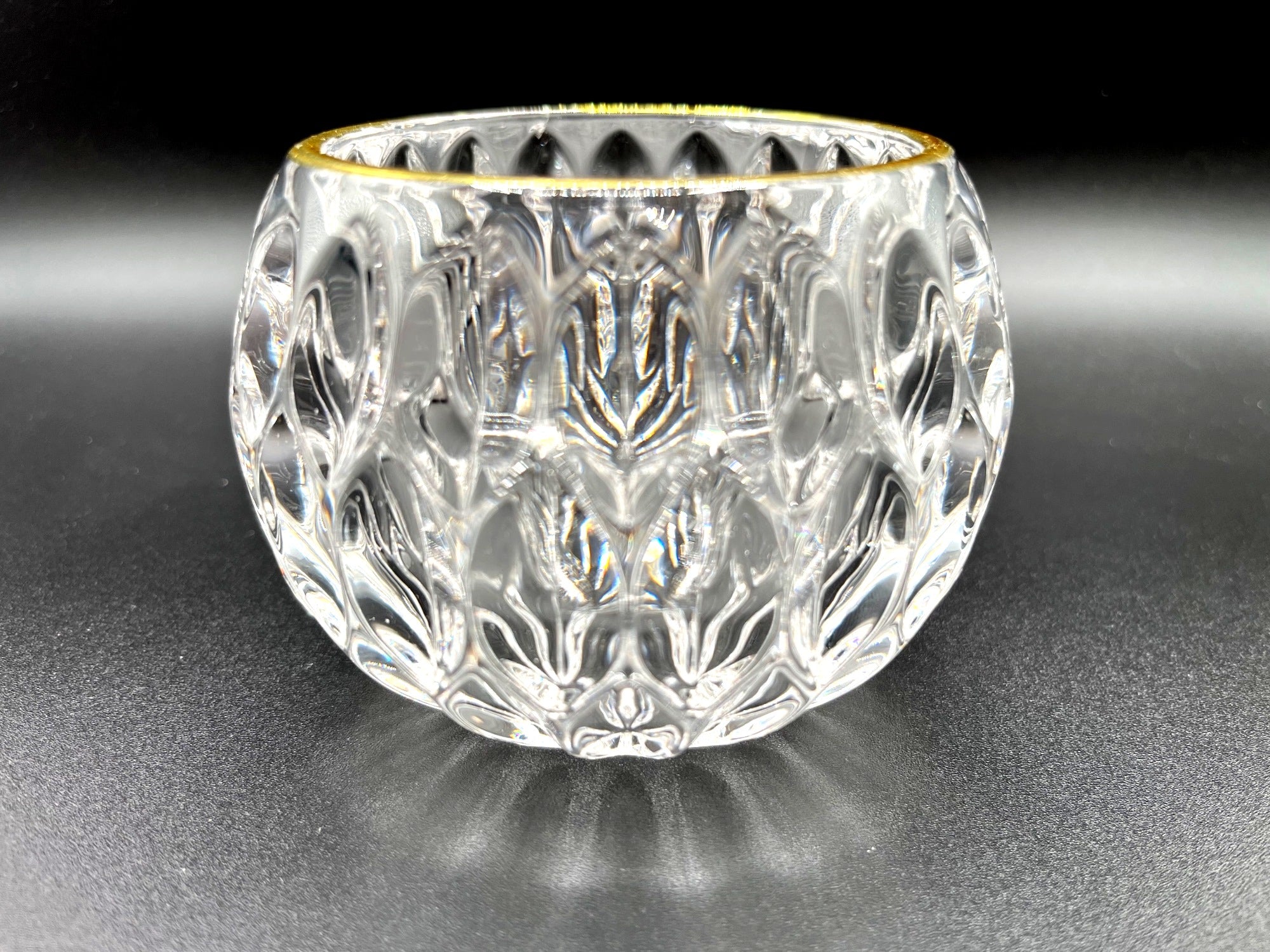 Crystal Clear Glass Votive/Tealight Candle Holder With Gold Rim – Elegant Teardrop Design 3 x 4"