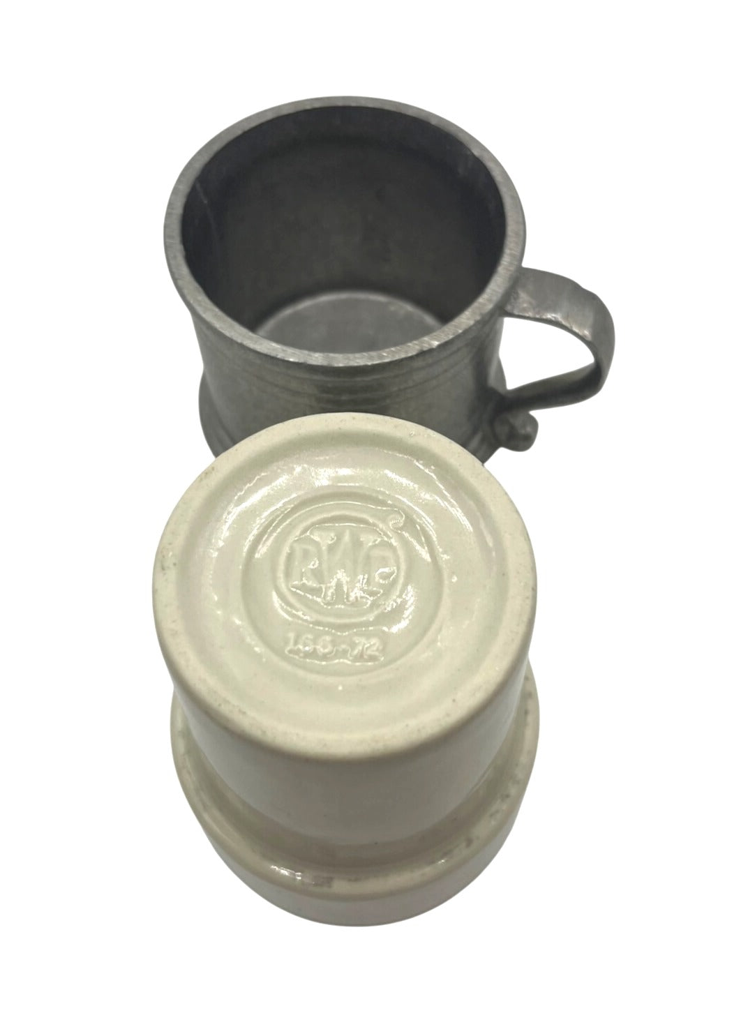 Armetale  Plough Tavern Pewter Mugs With Removable Ceramic Inserts Set Of 4 Vintage 4" Tall
