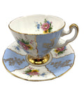 Vintage Royal Adderley Fine Bone China est. 1789 Blue White Tea Cup & Saucer Pink Roses Gold Trim