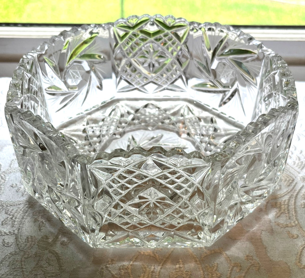Vintage American Brilliant Crystal Cut Glass Bowl Octagonal Design Clear Decorative Tableware Elegant Centerpiece Collectible Home Décor