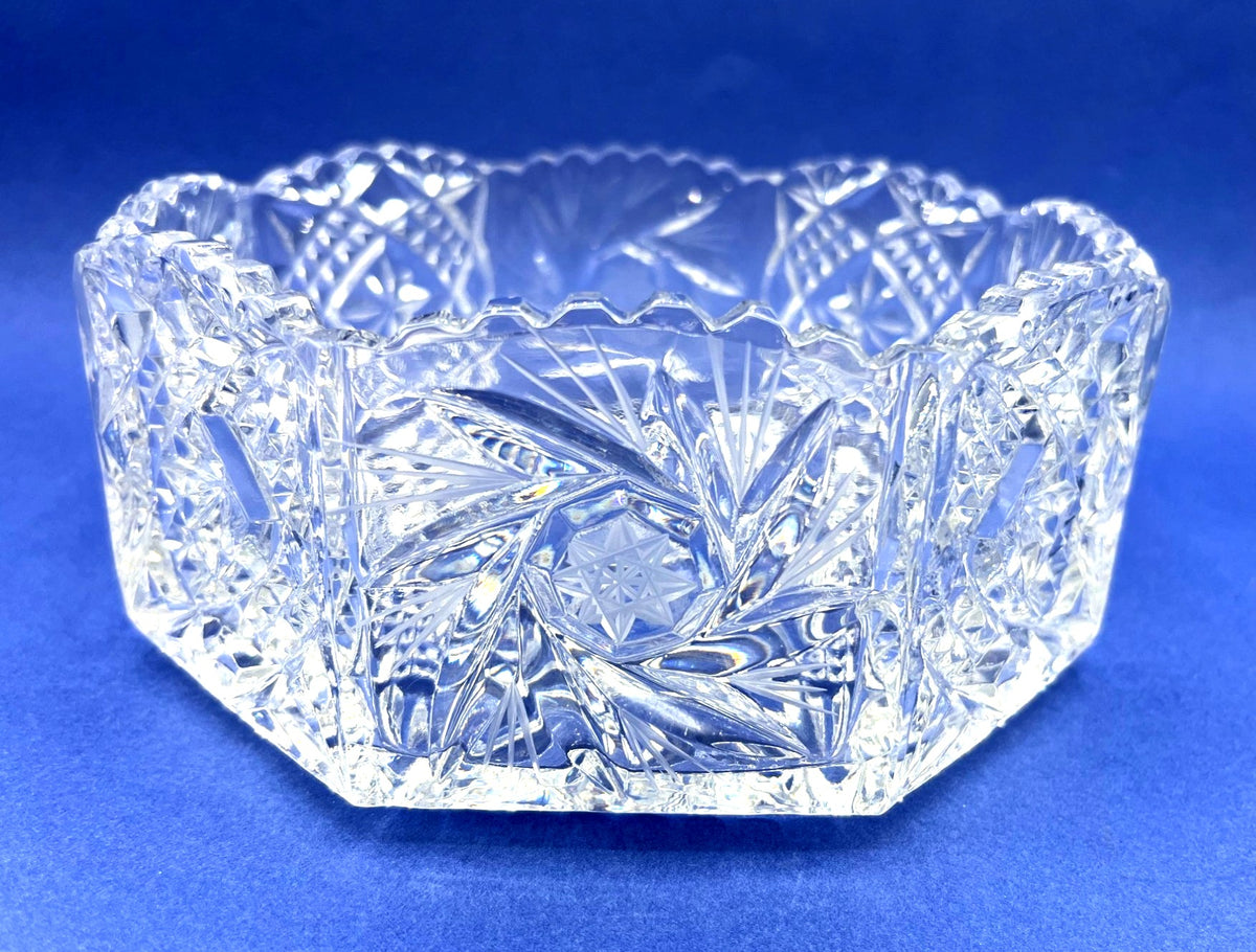 Vintage American Brilliant Crystal Cut Glass Bowl Octagonal Design Clear Decorative Tableware Elegant Centerpiece Collectible Home Décor