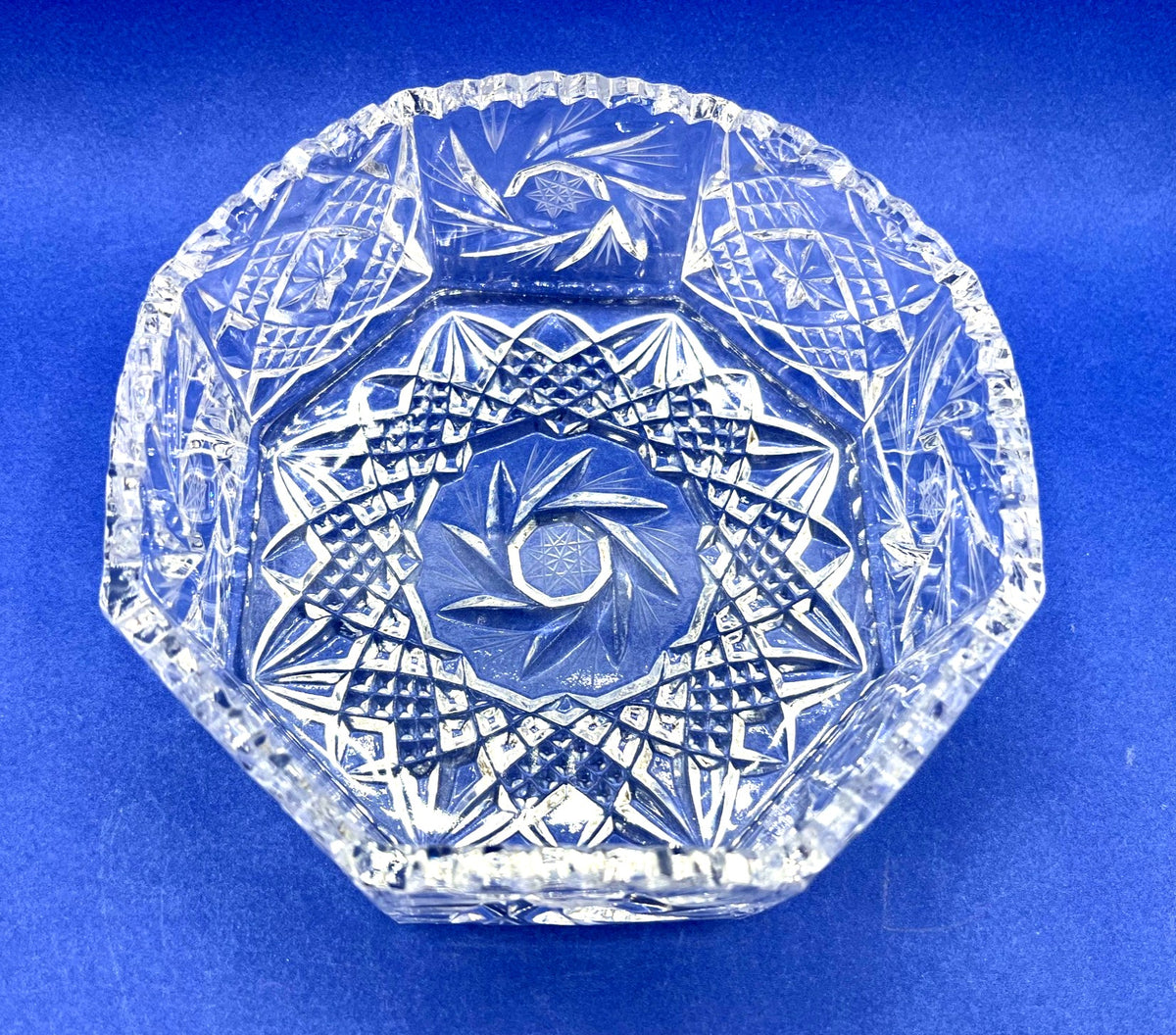 Vintage American Brilliant Crystal Cut Glass Bowl Octagonal Design Clear Decorative Tableware Elegant Centerpiece Collectible Home Décor