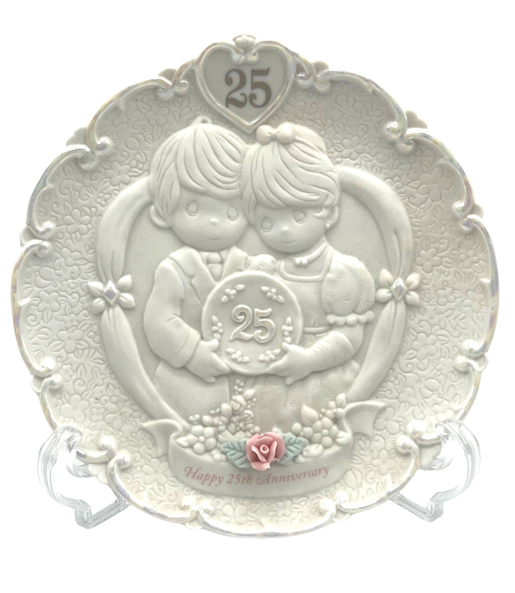 Precious Moments 25th Anniversary Porcelain Plate With Floral Accents & Heart Design