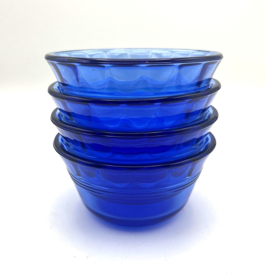 Cobalt Blue Glass Custard Cups Set Of 4 Pyrex 175ml Made In USA Vintage