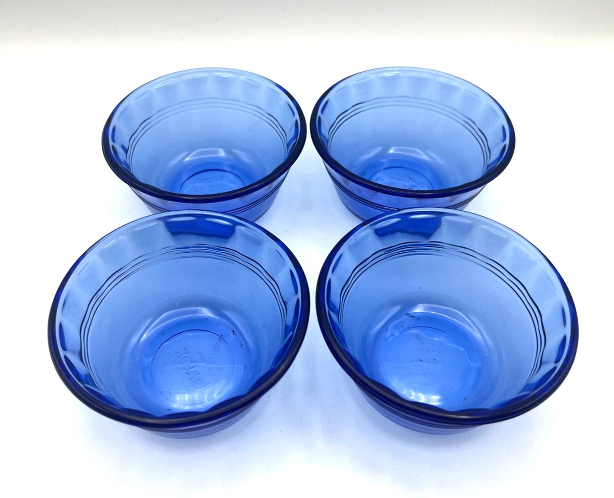 Cobalt Blue Glass Custard Cups Set Of 4 Pyrex 175ml Made In USA Vintage