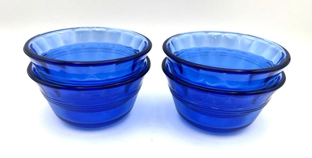 Cobalt Blue Glass Custard Cups Set Of 4 Pyrex 175ml Made In USA Vintage