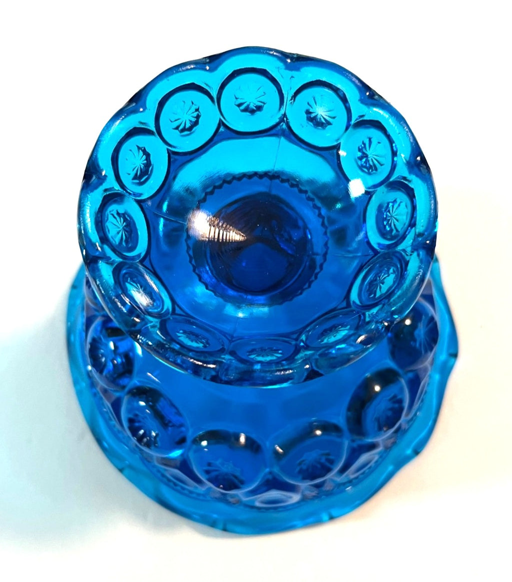 Vintage Blue LE Smith Moon and Stars Glass Compote Pedestal Dish 7" tall