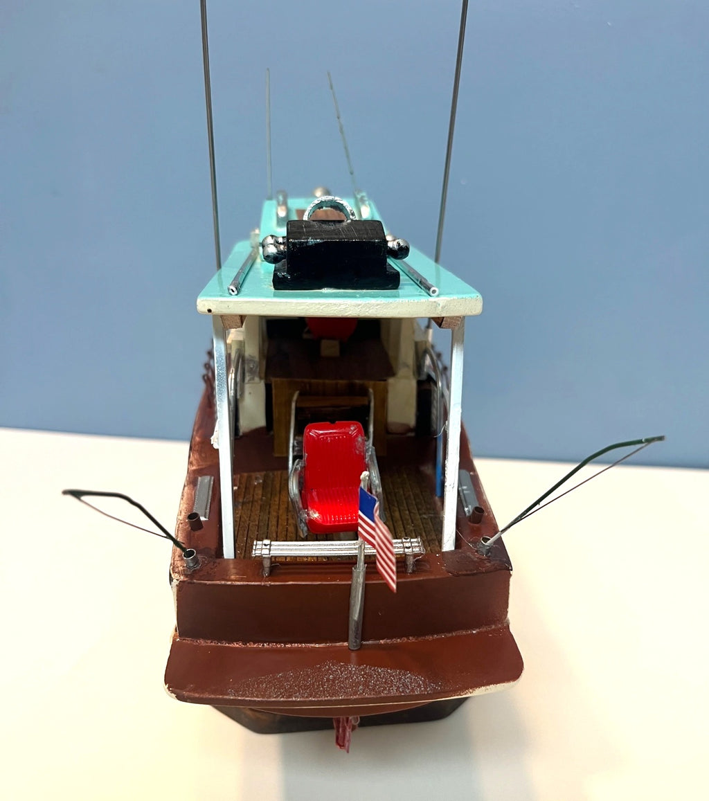 Model Boat Custom Made Wooden Sports Fisherman Cabin Cruiser Ship Model 17" long w Stand