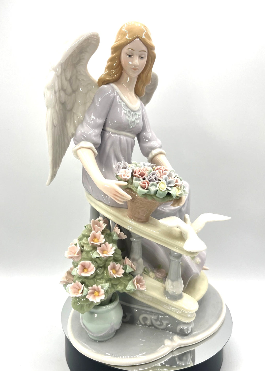 Member's Mark Hand-Painted Porcelain Angel Figurine With Flowers & Dove Decorative Collectible 12" tall