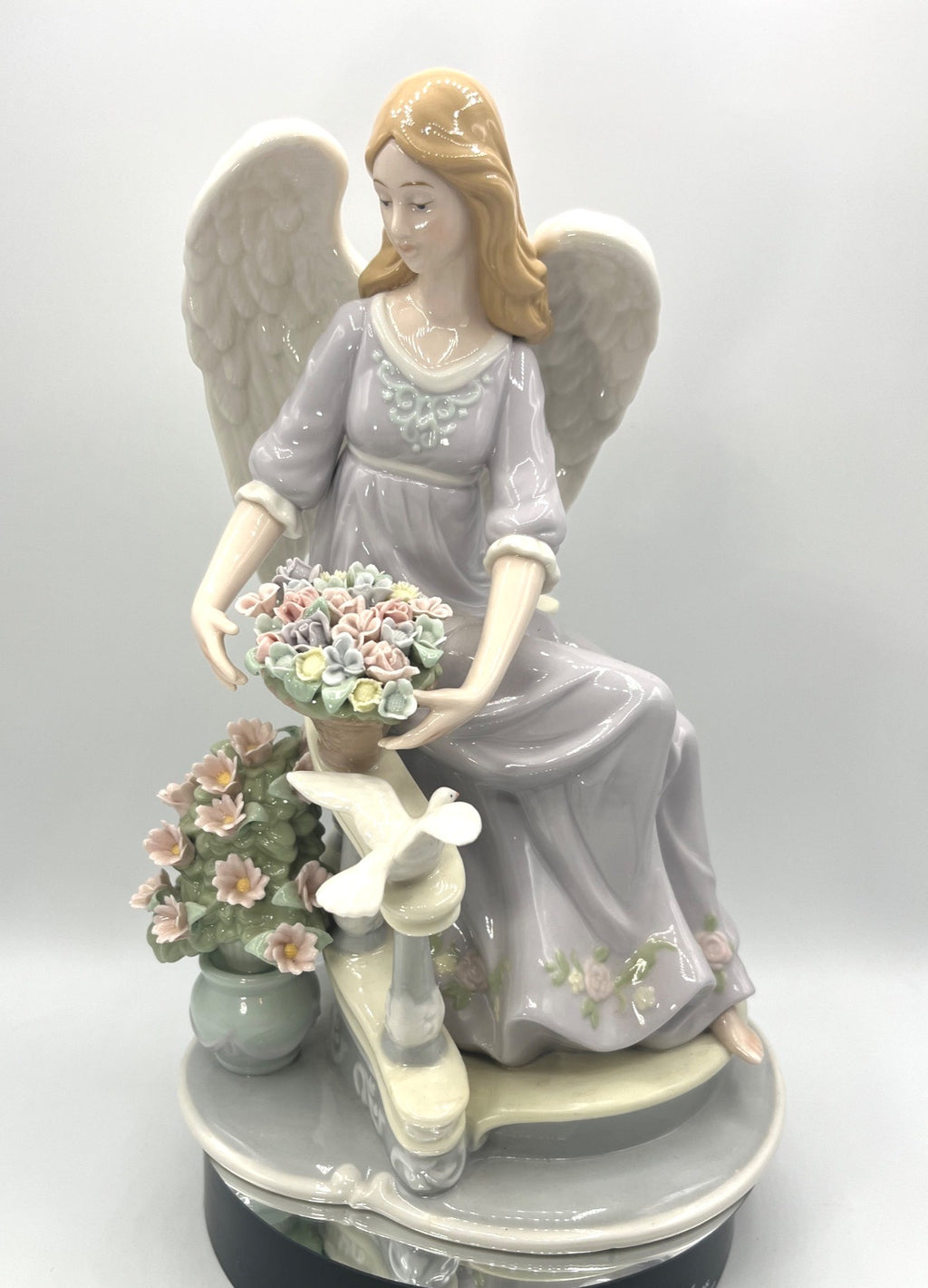 Member's Mark Hand-Painted Porcelain Angel Figurine With Flowers & Dove Decorative Collectible 12" tall
