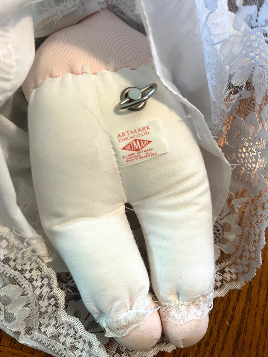 Vintage Artmark Musical Baby Doll With Lace Cradle Bassinet 1989 Collectible
