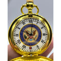 Gold Tone Pocket Watch With U.S. Presidential Seal Design & Chain