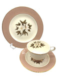 Vintage Fair Lady Fine China Tea Cup Saucer & Plate 3 pc Set by Sevron New York With Magnolia Blossom Floral Design Peach Rims And Gold Trim