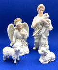 Vintage Set Of 4 Nativity Figurines Porcelain with Gold Accents Angel, Shepherd, 2 Lambs