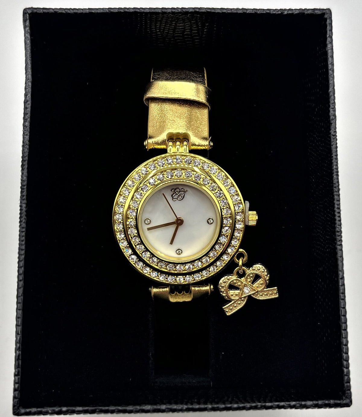 Elizabeth Taylor White Diamonds Wrist Watch Diamond-Look Rhinestones and Gold Lame Wrist Band