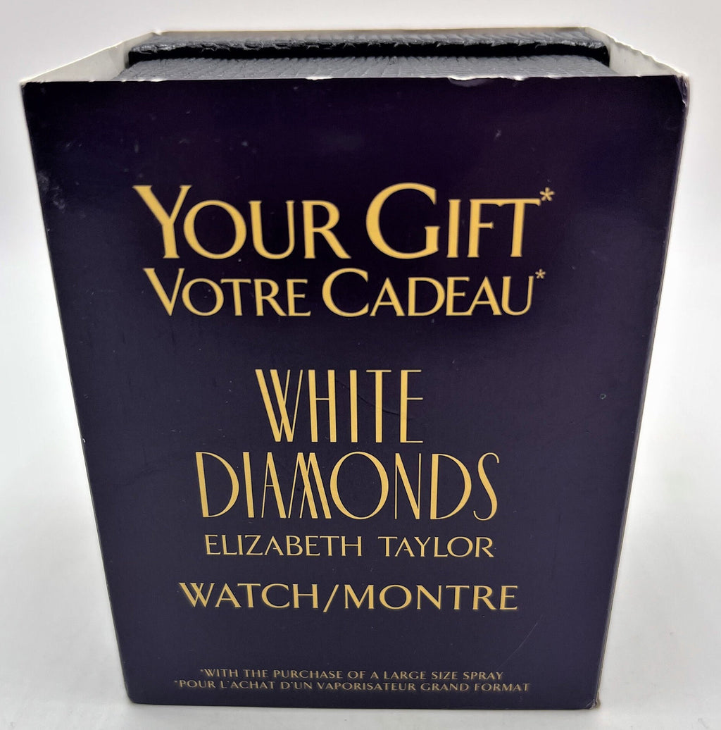 Elizabeth Taylor White Diamonds Wrist Watch Diamond-Look Rhinestones and Gold Lame Wrist Band