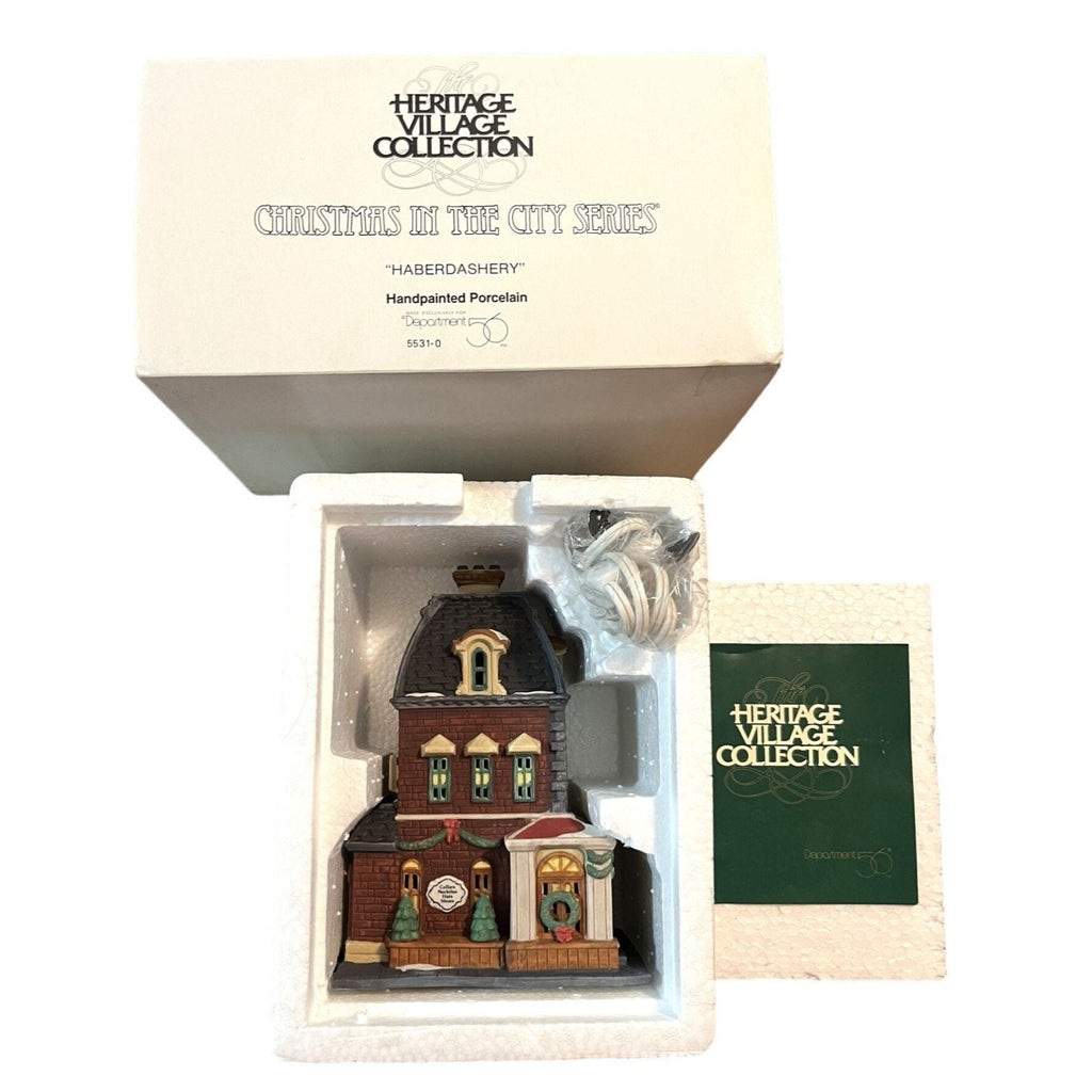 Heritage Village Collection Christmas In The City Series Haberdashery 1992 Handpainted Porcelain Building