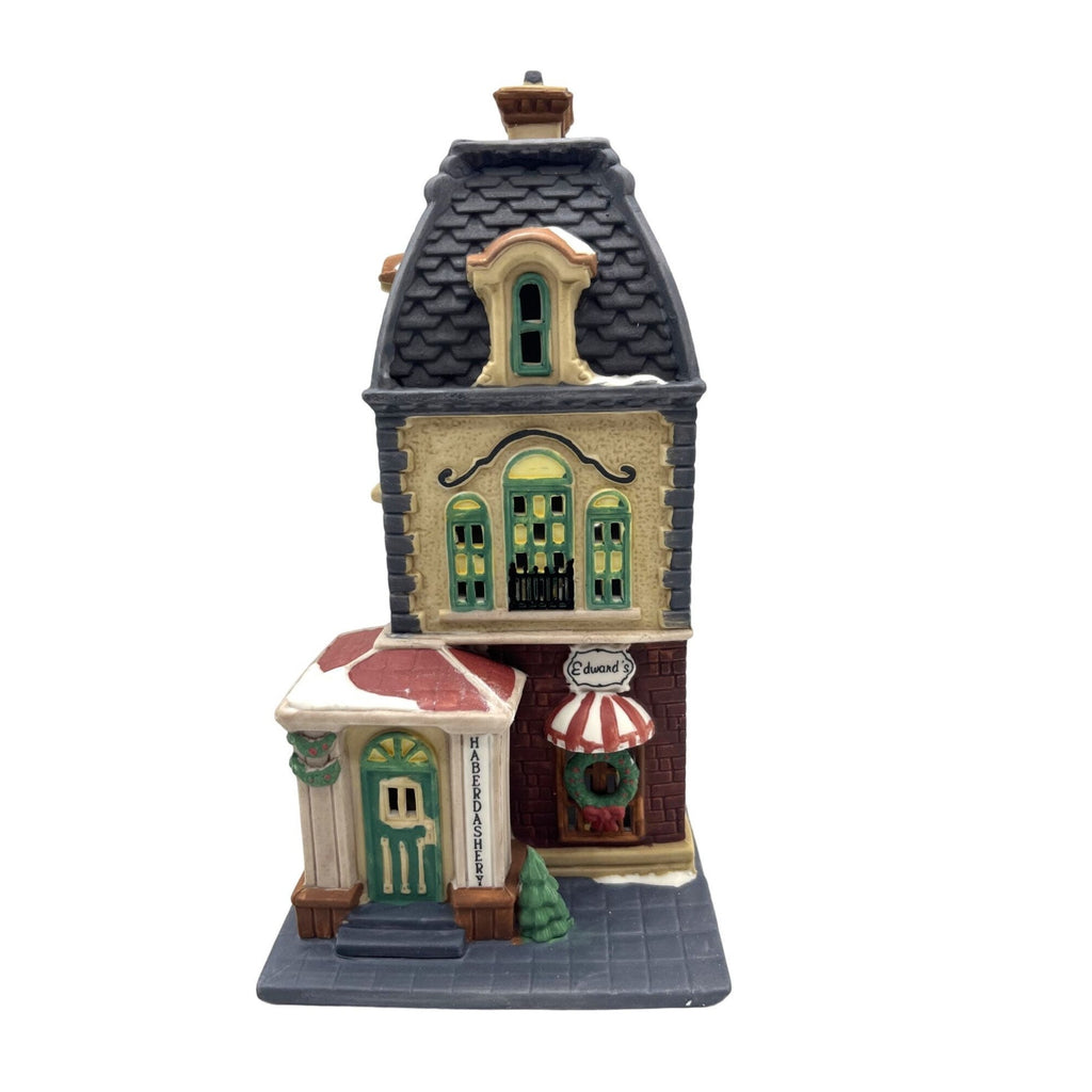 Heritage Village Collection Christmas In The City Series Haberdashery 1992 Handpainted Porcelain Building
