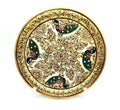 White Marble Plate with Handcrafted Enameled  Embossed Peacocks and Gold Details and Rhinestone Accents. Beautiful rare art piece 9"